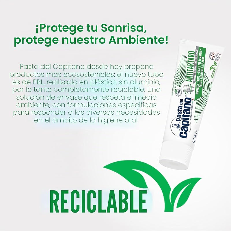 Pasta del Capitano, Dentífrico Antitártaro Bio, Brinda Frescura y Refresca el Aliento, Ideal para Fumadores, Ayuda a Prevenir la Placa, 100% Made in Italy, Tubo de 100 ml