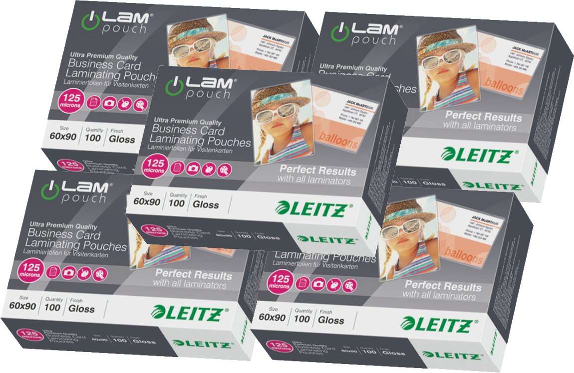 Leitz 73690002 Hot Laminating Films, Gloss, Transparent, 60 x 90 mm, Thickness of 125 mics, Pack of 100 (Pack of 500 x 125mic)