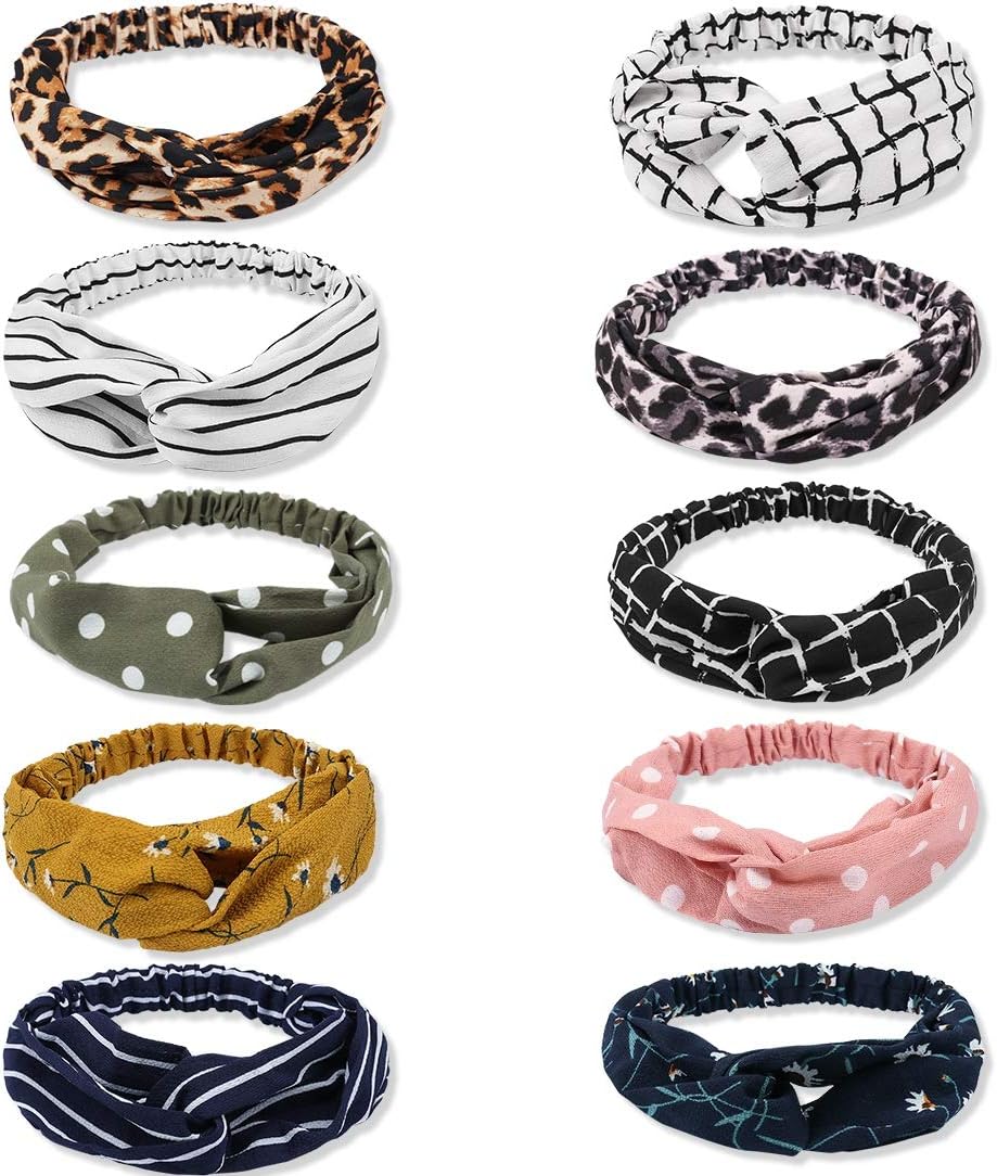 Jaciya 10 Pieces Knotted Headbands for Women Turban Headbands for Women Elastic Headbands for Women Knot Headband 10 Colors Boho Headbands for Women