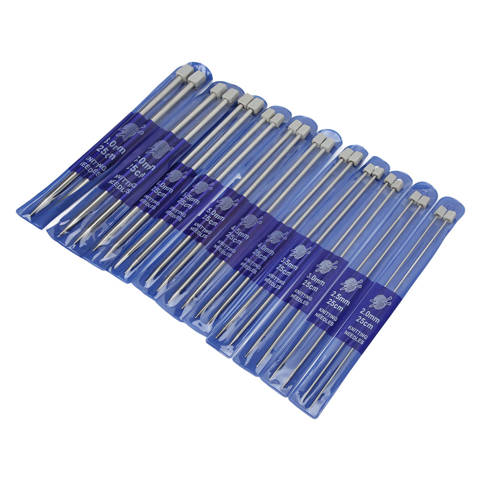 Luqeeg 22pcs Knitting Needles Set, 25cm Stainless Steel Glossy Metal Knitting Needles For Knitted Socks, Scarves, Gloves