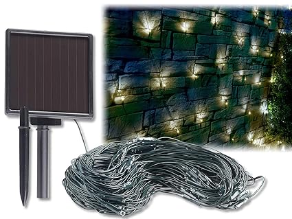 Lunartec LED Netz: Solar-LED-Lichternetz, 144 LEDs, weiß, 2 x 2 m, IP44 (LED Lichtnetze)