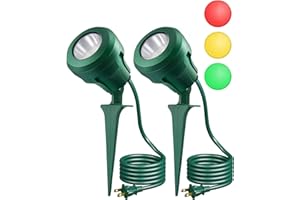 EDISHINE LED Outdoor Spotlights Christmas, 120V 4.8W Plug in Spot Light with 3 Lenses (Red Green Yellow), 180° Rotatable, 5000K, Waterproof Landscape Lighting for Flag Tree Garden, 2 Pack