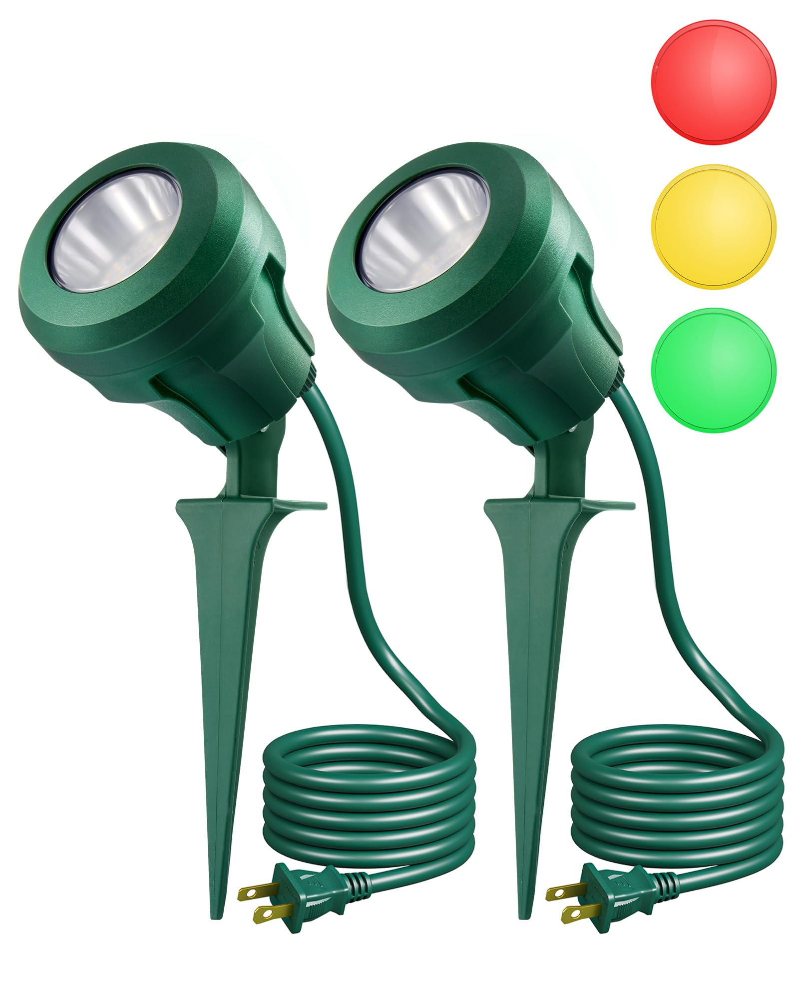 Photo 1 of EDISHINE LED Outdoor Spotlights Halloween, 120V 4.8W Plug in Spot Light with 3 Lenses (Red Green Yellow), 180° Rotatable, 5000K, Waterproof Landscape Lighting for Flag Tree Garden, 2 Pack