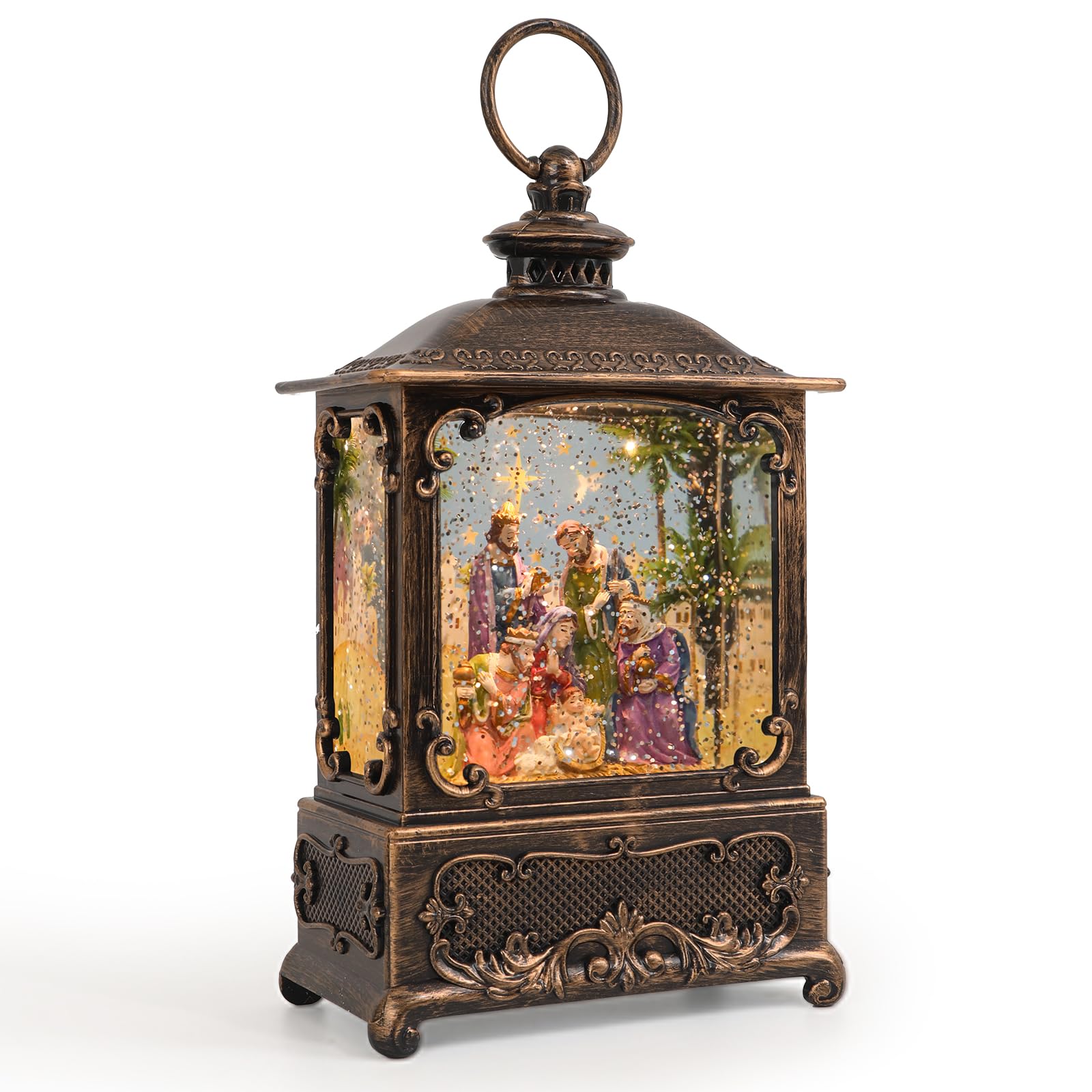 Photo 1 of Snow Globe Lantern Christmas Table Decor with Nativity Music Lighted Scene Indoor Christmas Ornaments Decorations for Home Fireplace Mantle (Nativity Lantern)