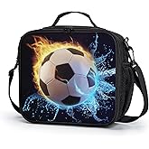 Kwlegh Soccer Lunch Box for Boys Girls Kids Insulated Lunch Bag Reusable Lunchbox with Adjustable Shoulder Strap Portable Cooler Bag Thermal Meal Tote Kit for School Picnic Work