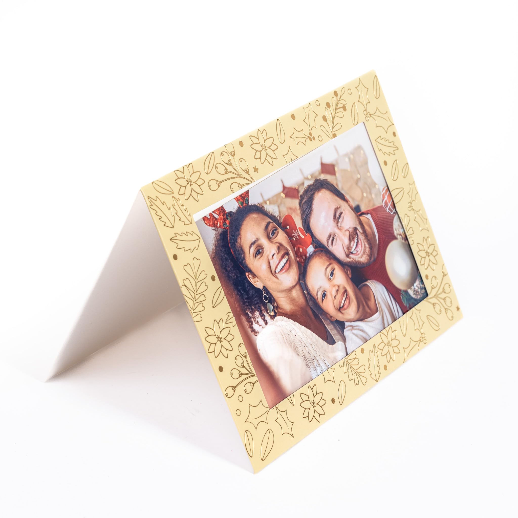 evelay 12 x Christmas Photo Frame Cards & Envelopes Fits 4x6 Insert Personalised any Family Picture (12 Cream Gold)