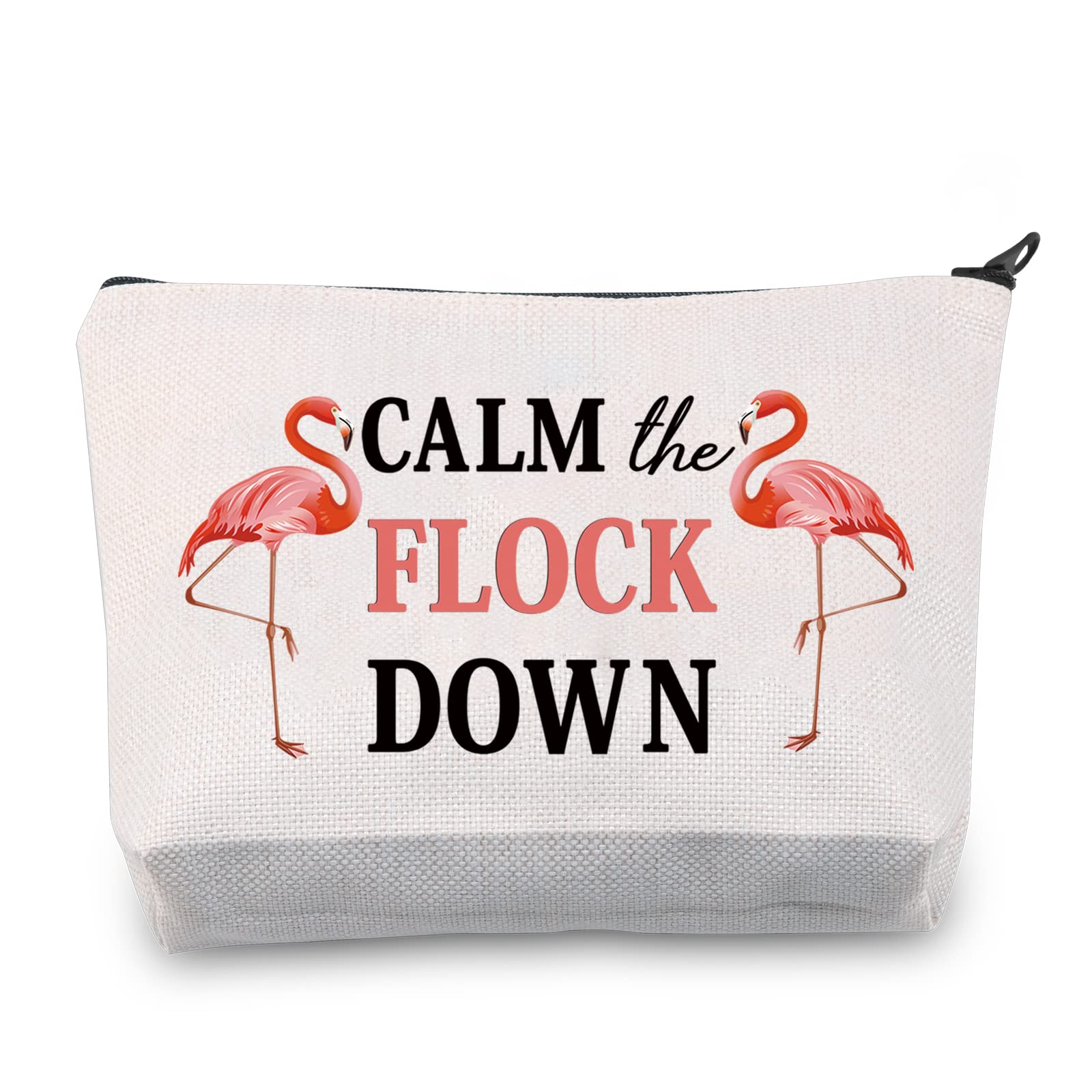 LEVLO Funny Flamingo Gift Calm The Flock Down Flamingo Cosmetic Bag Fun Flamingo Party Gift Flamingo Lover Gift, CALM THE FLOCK DOWN