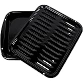 Certified Appliance Accessories SPL50016 Large 2-Piece Broiler Pan & Grill Set Porcelain-on-Steel 16-1/2"x12-3/4"x1-3/4" Broiler Pan for Oven, Black
