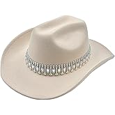 Xufadiva Shiny Rhinestone Women's Cowgirl Hat Western Cowboy Retro Panama Unisex Sequin Wide Brim Hat