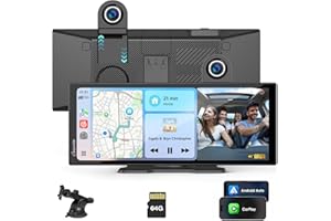Carpuride Carplay Screen for Car with 4K Front Cam 11.26" Portable Car Play Touchscreen Wireless Carplay & Android Auto, Loop Recording, Voice Control, GPS Navigation, Mirror Link, No Backup Camera