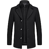 Lamgool Men's Winter Wool Coat with Removable Padded Vest 2-in-1 Winter Warm Casual Peacoat