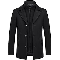 wantdo Men's Lapel Collar Pea Coat Single Breasted Peacoat Winter