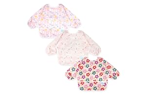 BABY NOAH 3 Pcs Long Sleeved Bib Set|Baby Waterproof Bibs with Pocket Bundle|Toddler Bib with Sleeves|Stain Resistance Smock 6-24 Month