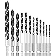 Brad Point Wood Drill Bit Set, 12Pcs Hex Shank Drill Bit Set with Double Flutes Design for Carpenter Woodworking and All Types of Wood (1/8" - 1/2")
