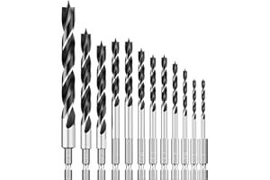 MACXCOIP Brad Point Wood Drill Bit Set, 12Pcs Hex Shank Drill Bit Set with Double Flutes Design for Carpenter Woodworking and All Types of Wood (1/8" - 1/2")