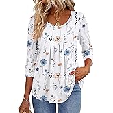 Zeagoo Plus Size Tops for Women Graphic Tees Fall 2026 Fashion Crew Neck 3/4 Sleeve Shirt Floral Tunics
