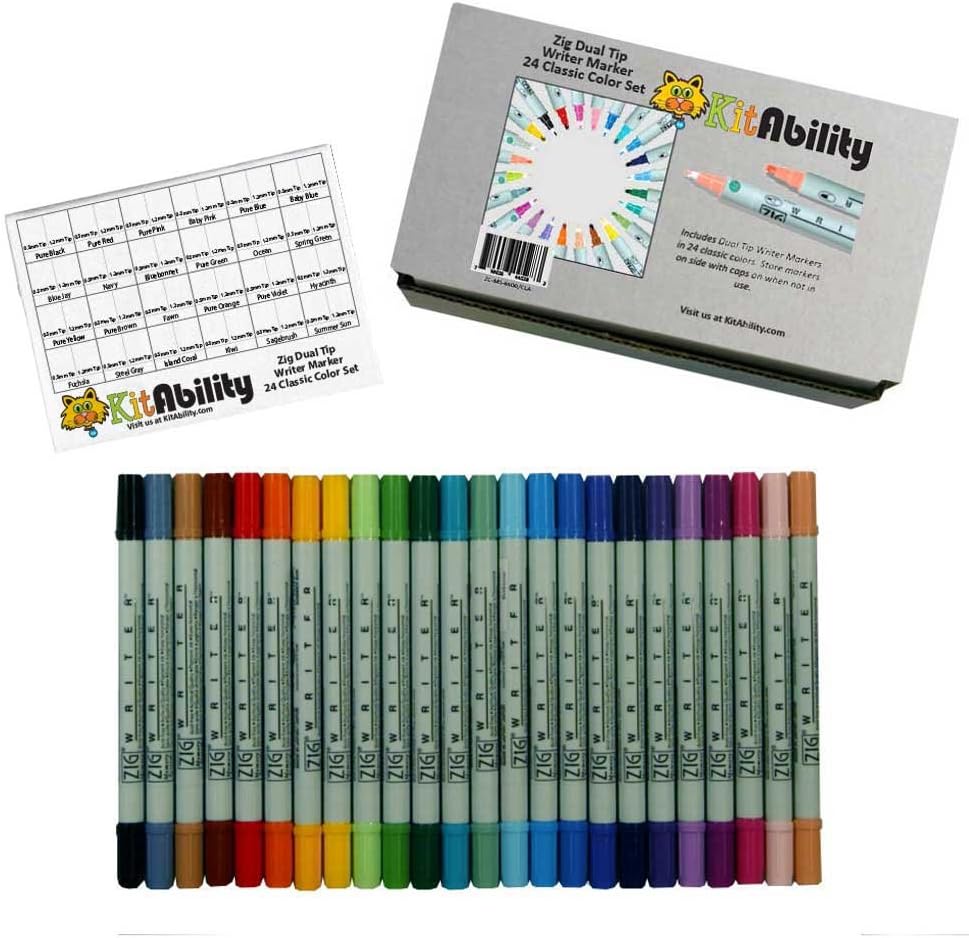 KitAbility Zig Writer Dual Tip 24 Classic Color Marker Set