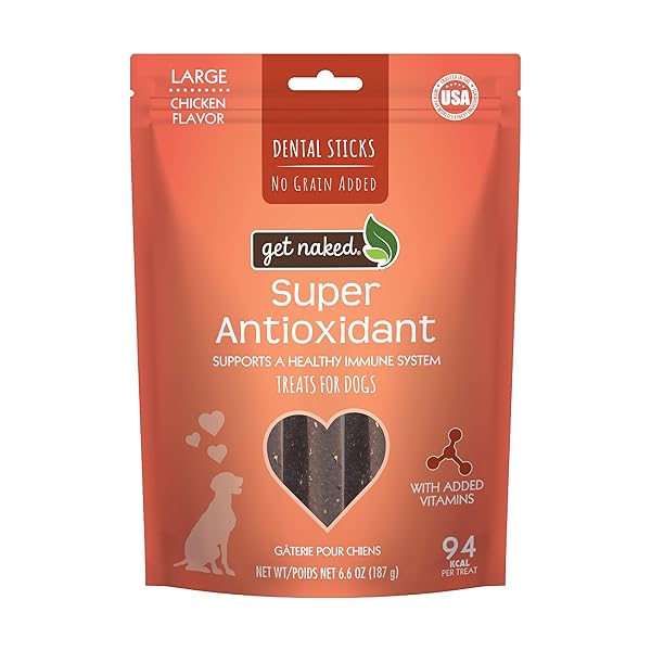 GET NAKED GRAIN FREE 1 POUCH 6.6 OZ SUPER ANTIOXIDANT DENTAL CHEW STICKS, LARGE