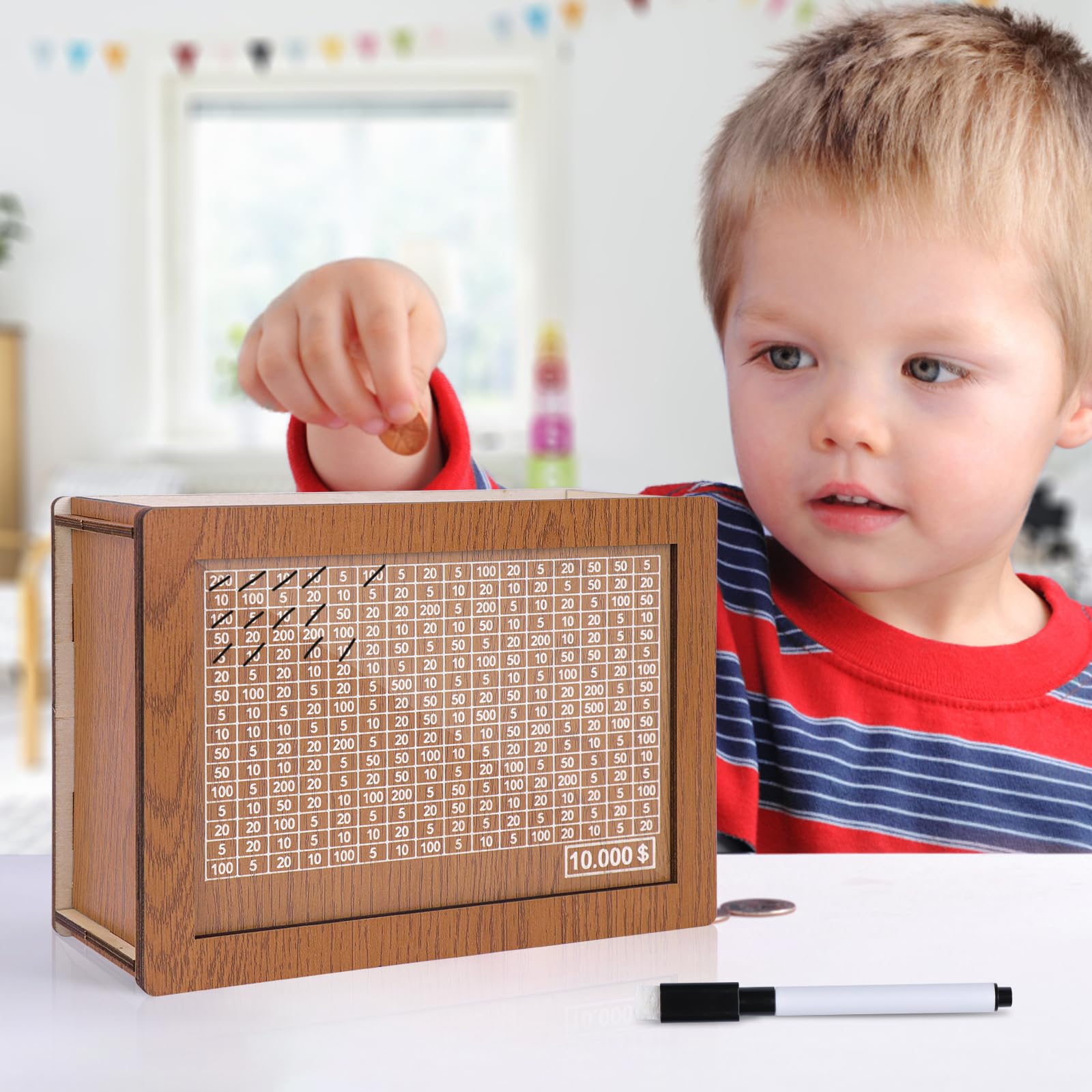 10000 Savings Challenge Box, Cashbox Kakeibo Money Box Cash Vault Wooden Savings Box Money Box, Coin Counter Piggy Bank for Adults, Money Box with Counter for Kids, Caja De Ahorros 10000