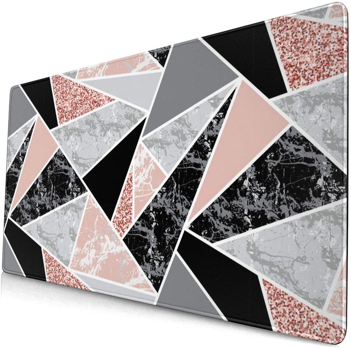 Marble with Geometric Shapes Design Pattern XXL XL Large Gaming Mouse Pad Mat Long Extended Mousepad Desk Pad Non-Slip Rubber Mice Pads Stitched Edges (29.5x15.7x0.12 Inch)
