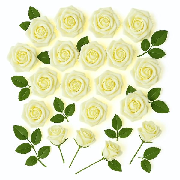 RCZ DÉCOR ARTIFICIAL CREAM FOAM ROSES WITH STEMS...