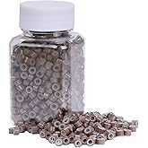 NIACONN 1000pcs 5 mm Tinsel Hair Extensions Beads, Silicone Lined Ring Micro Link I-tip Beads for Hair Extension - Brown