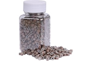 NIACONN 1000pcs 5 mm Tinsel Hair Extensions Beads, Silicone Lined Ring Micro Link I-tip Beads for Hair Extension - Brown