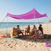 CROWN SHADES 10x10 Beach Tent Sun Shelter 4 Poles, Purple | Easy to Setup Beach Canopy Shade with Sand Anchor, UPF 50+ Protection, Height Adjustable