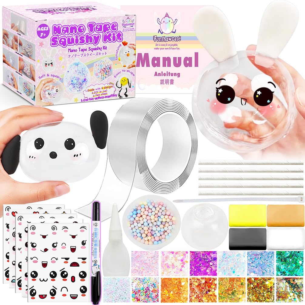 FUNSHOWCASE Nano Tape Bubble Kit with Clay, Marker, 6-Design Guide Squishy Maker Set