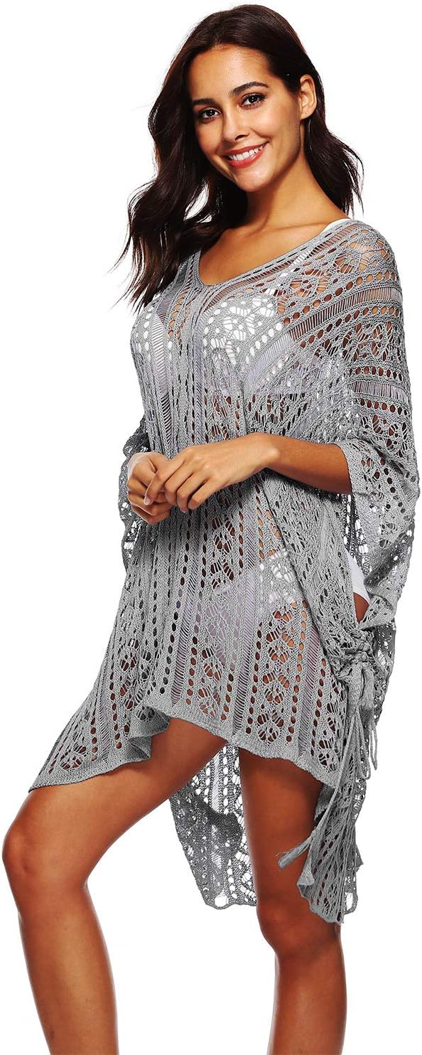 NFASHIONSO Fashion Beach Swimsuit for Women Sleeve Coverups Bikini Cover Up Net,Gray