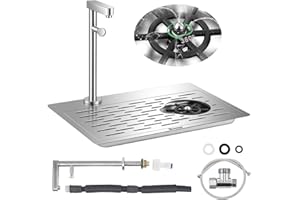 Huanyu Pitcher Rinser with Faucet | 360 Degree Rotating High-Pressure Nozzle | Stainless Steel Glass Rinser with Drain and Drip Tray | Funnel Shaped Sink | 18.11×9.05×11.82 in