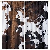 LOMADIA Cow Print Blackout Curtain,Brown White Cowhide Animal Fur Western Rustic Farmhouse Style Window Treatments Rod Pocket Curtain for Bedroom Living Room Kitchen Decor Drapes 42x45in