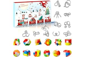 VEWICOKOP Brain Teaser Puzzle Advent Calendar 2023 for Kids, 24 Days of Christmas Countdown Calendar Gift Box with 3D Metal Wire and Plastic Puzzle Toys for Boys Girls Teens Adults Challenge