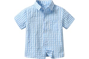 Sanqidu Toddler Boys Summer Clothes Plaid Button Down Shirts 1-5Y Baby Short Sleeve Tops Casual Wear
