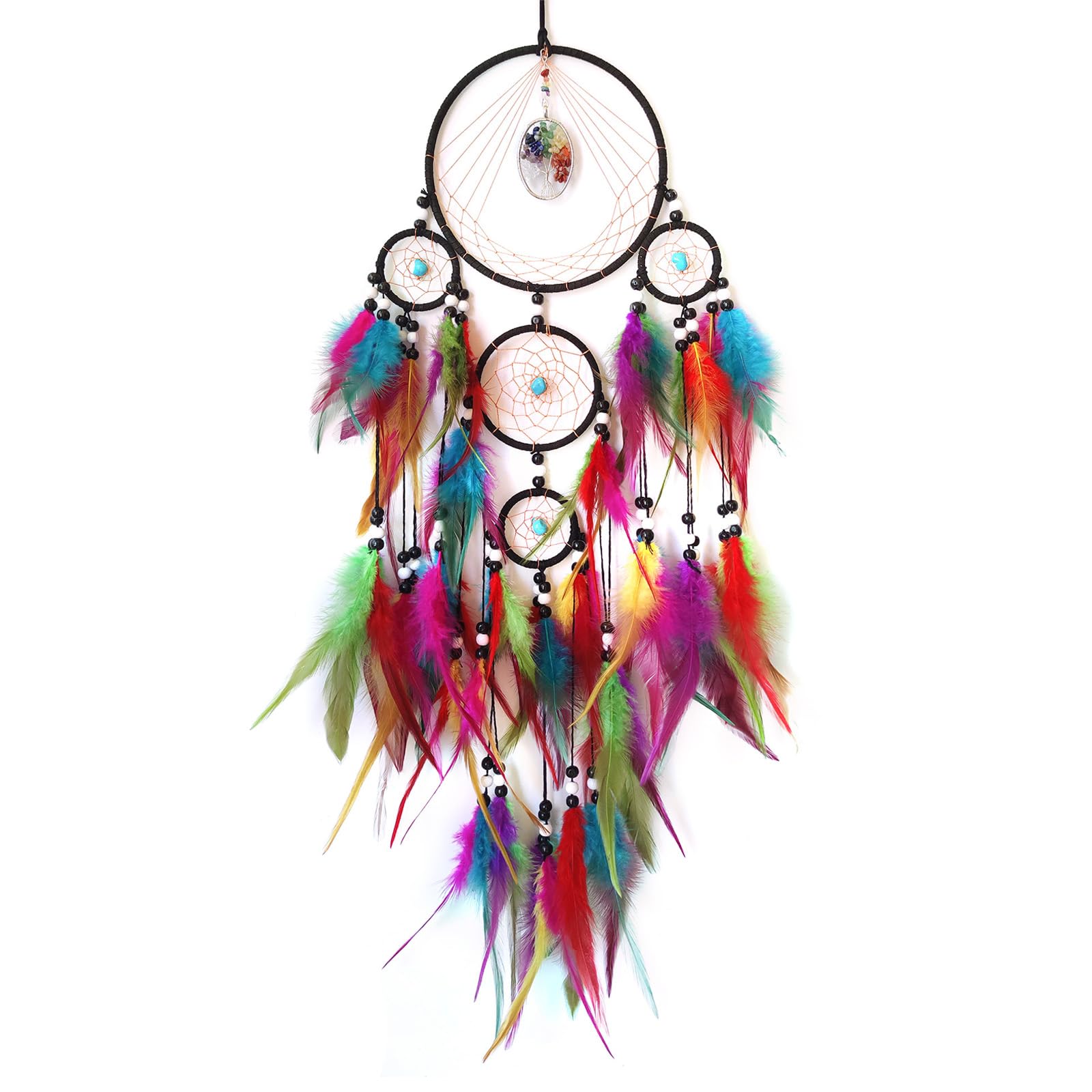 Donko Colorful Large Dream Catcher Wall Decor Feather Dream Catchers with Crystal Tree of Life Pendant Handmade Dreamcatcher Wall Hanging Ornament for Bedroom Living Room Home Decor