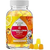 Kids Omega DHA Gummies - Fatty Acids Omega 3 6 9 with Vitamin C for Brain, Immunity & Vision - Nutritional DHA for Kids for Healthy Nervous System & Focus Support - Fish Free & Vegan - 60 Chews