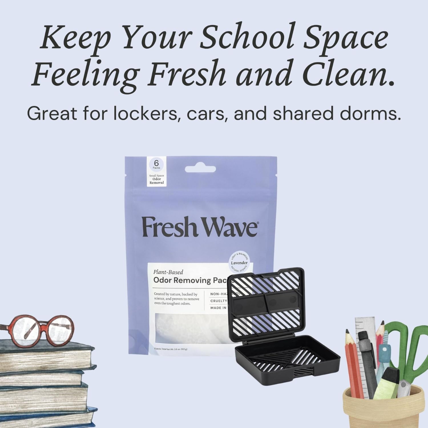 Fresh Wave Lavender Odor Eliminating & Deodorizing Packs | Bag of 6 & Fresh Pod Case | Safer Odor Relief for Small Spaces | Natural Plant-Based Odor Eliminator | Odor Absorbers for Home