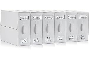 STOZU 6 Pack Bed Sheet Organizers, Foldable Linen Closet Organizers, Walk-in Closet Organizers and Storage, Organizing Bedding Container, Twin/Full Size, Off-White