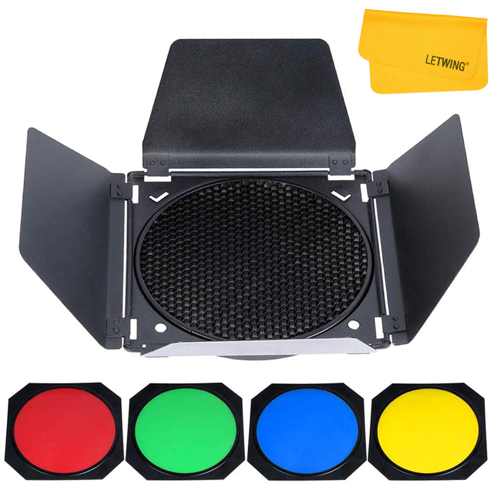 Godox BD-04 Barn Door Honeycomb Grid 4 Color Gel Filters for 18cm Diameter Standard Reflector (BD-04)