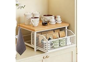 Kitchen Countertop Organizer with Drawer & Wire Basket – 2-Tier Shelf with Drawer for Kitchen Counter, Space-Saving Storage f