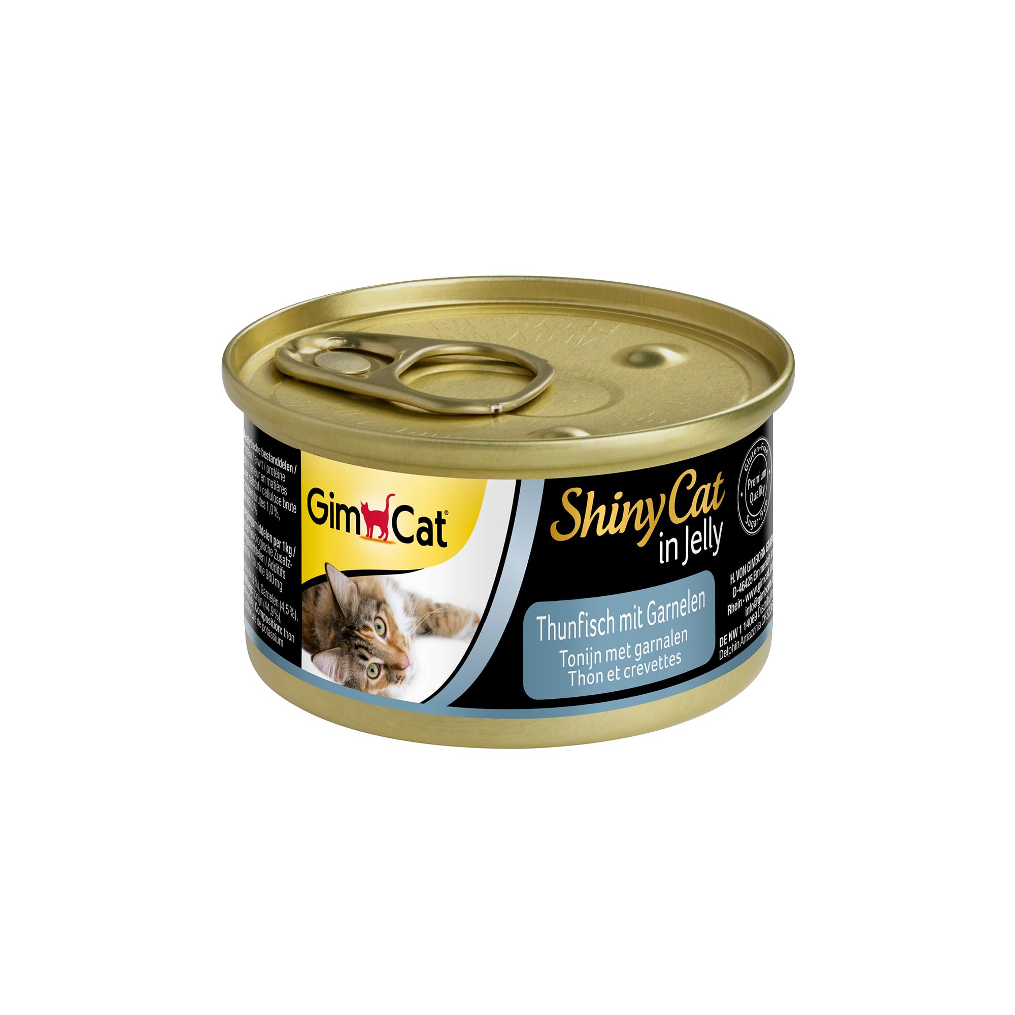 GimCat ShinyCat in Jelly Tuna with Shrimps - Wet food containing fish and taurine for cats - 24 tins (24 x 70 g)