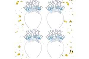Hoteam 4 Pcs New Years Eve Headband Tiara 2025 New Year Hairband Happy New Years Hairband Flashing New Years Hair Accessory Glitter New Year Eve Accessories for Adult Women Party Supplies Holiday Gift