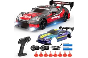 DEERC RC Drift Car, 4WD 2.4GHz Remote Control Car for Kids W/LED Lights, Car Shell, 2 Rechargeable Batteries, 40mins Playtime