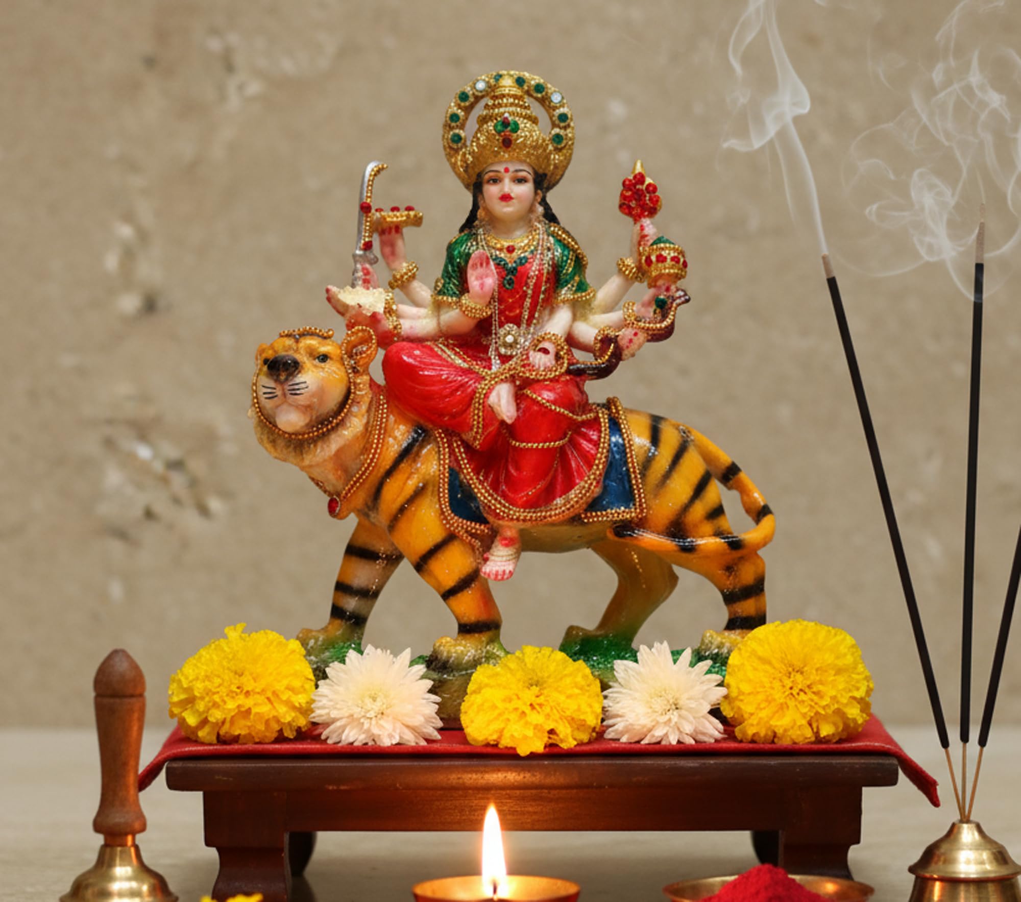ESPLANADE Maa Durga Mata Rani Statue Idol for Home Mandir - Multi - Resin - 8" Inches | Navratri Pooja | Durga Maa