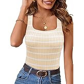 Neweek Womens 2025 Sleeveless Ribbed Tank Tops Striped Knit Square Neck Tops Summer Casual Fitted Basic Tee Shirts