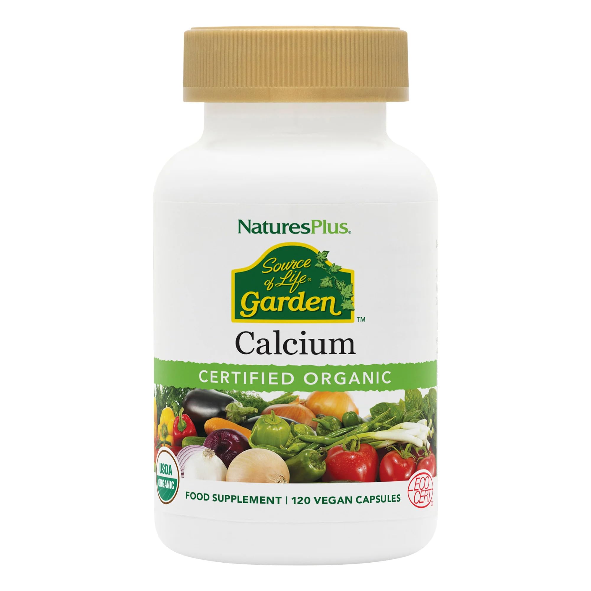 NaturesPlus Source of Life Garden Organic Calcium - AlgaeCal Calcium and Magnesium Supplement - Teeth and Bone Health - Vegan, Gluten Free - 120 Capsules