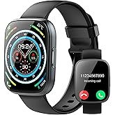 Puqo Smart Watches for Men Women, 1.95" HD Touchscreen Fitness Tracker with Bluetooth Calls, IP68 Waterproof, 120+ Sport Modes, 7-Day Battery, 24/7 Heart Rate & Sleep Monitor for Android iOS (Black)
