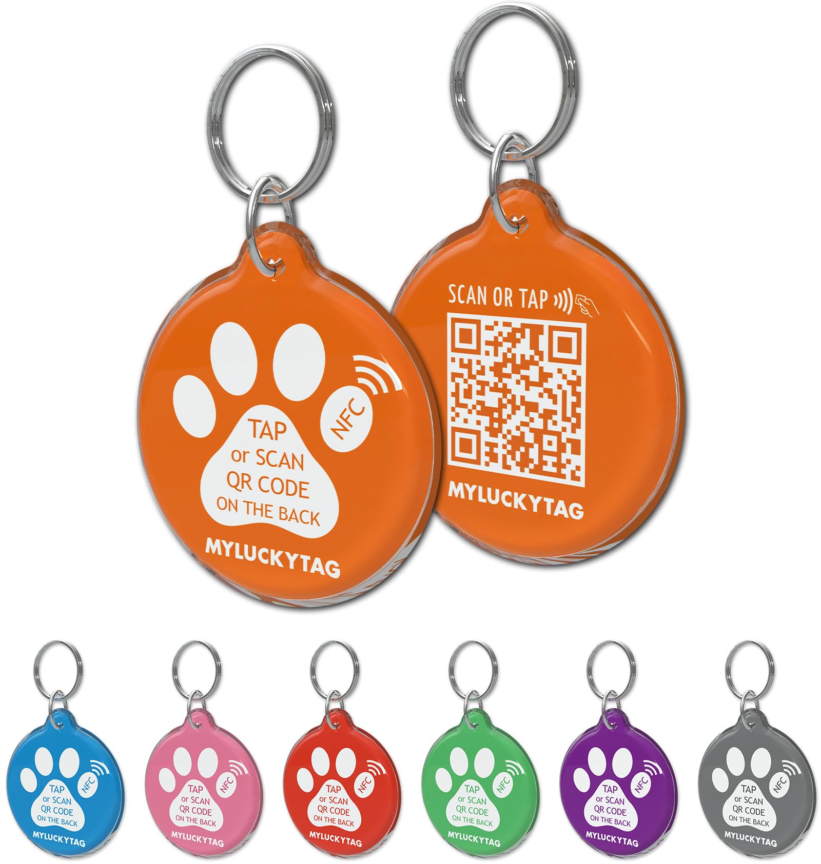 MYLUCKYTAG NFC & QR Code Smart Pet ID Tag - Personalized for Dogs and Cats, Online Profile, Location Alert Email, Digital, Quiet, Durable, Engraved