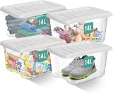 Klass Home Collection 4 x 14 Litre Clear Plastic Storage Boxes with Lids view 8