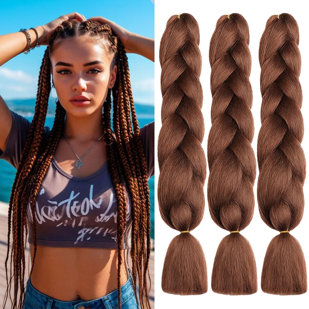 ShowJarlly Box Braid Hair Extensions, 24inch Ombre Jumbo Braid Hair, 3Packs Synthetic Jumbo Braiding Hair Extension Afro Hair Extensions for Braiding Crochet Twist Braids Hair Dark Auburn# — image 1